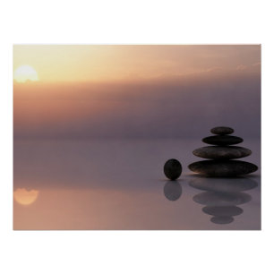 Pôster Terapeuta Psicólogo Pedras Zen, Pôr do Sol, Yoga