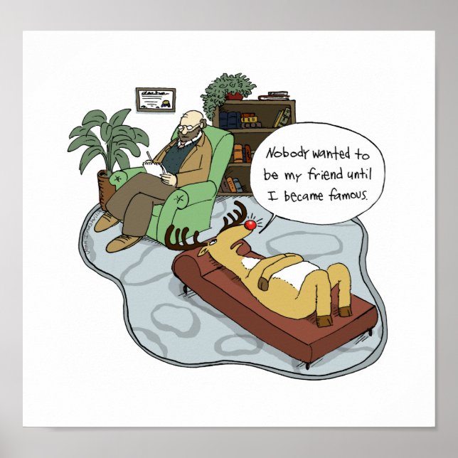 Poster Terapêutica com Reindeer | Cartoon Feriado Engraça (Frente)