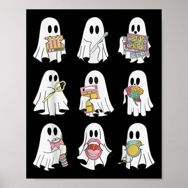 Poster Terapia da Fala de Halloween Fantasma Slp Retro Ou (Frente)