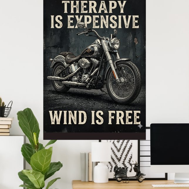 Poster Terapia É Cara Vento É Grátis Engraçado Motorcycl  (Escritório em casa)
