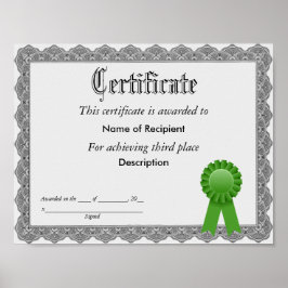 Poster Terceiro lugar certificado de faixa verde