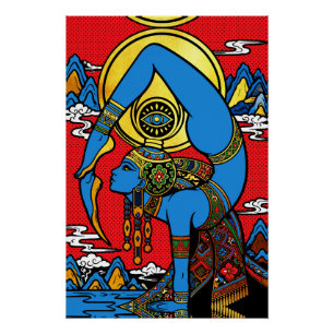 Pôster Terceiro Olho – Iogini Azul em Fundo de Pop Art