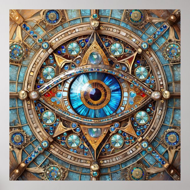 Poster Terceiro Olho - Mandala Azul Turquesa Dourado (Frente)