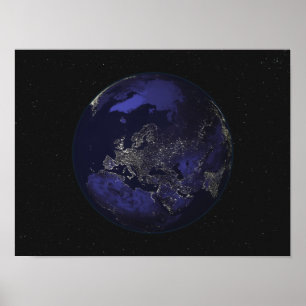 Pôster Terra completa na noite que mostra as luzes 3 da