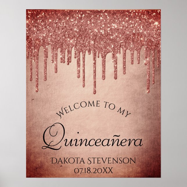 Poster Terra Cotta Glitter Dripe | Trendy Iching Sweet 16 (Frente)