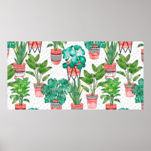 Poster Terra cotta Potes Plantas aquáticas sem costura