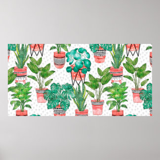 Poster Terra cotta Potes Plantas aquáticas sem costura