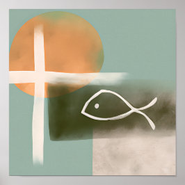Poster Terra dá tons cruzados e peixe arte minimalista