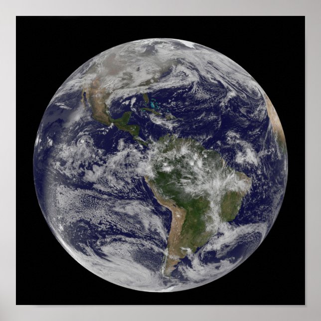 Pôster Terra de cheio mostrando a América do Norte e o Su (Frente)