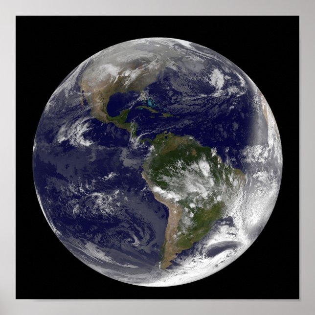 Pôster Terra de cheio mostrando a América do Norte e o Su (Frente)