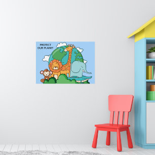Poster Terra de Texto Personalizado com Animais