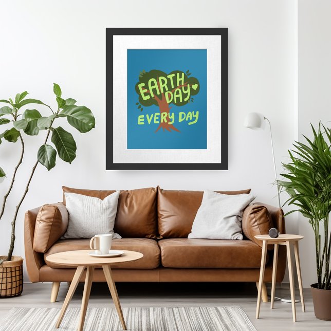 Poster TERRA DIA TODOS OS DIAS Árvore Handlettered (EARTH DAY EVERY DAY Handlettered Tree Poster Wall Art Tree Custom lettering)