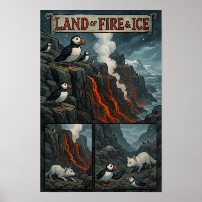 Poster Terra do Fogo e Gelo - Paixões, Lava e Raposa Árct (Frente)