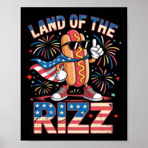 Poster Terra Do Rizz Hotdog Engraçado 4 De Julho American