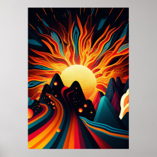 Poster Terra Futurista e Sol Arte Linha Retro 3