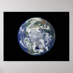 Pôster Terra inteiramente iluminada centrada no Pólo