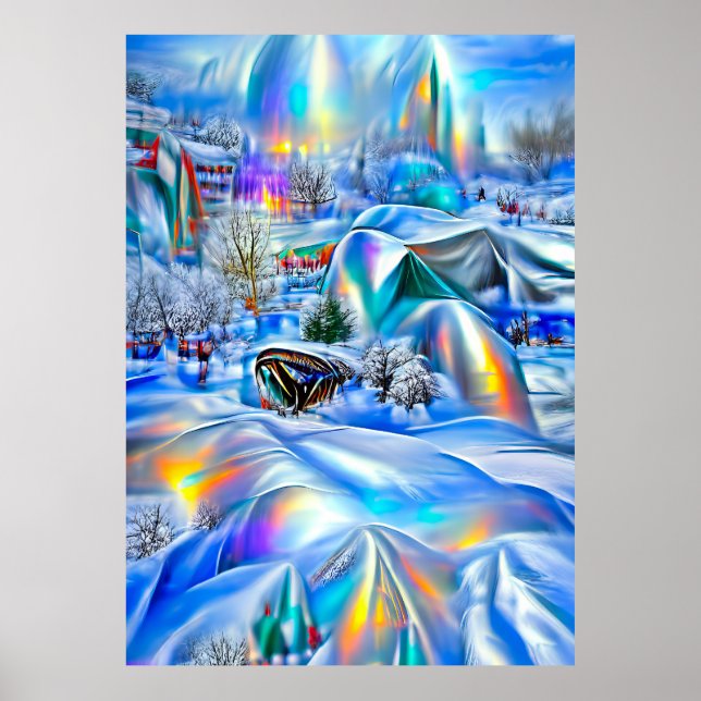 Poster Terra Maravilha Surreal de inverno com Luzes Iride (Frente)