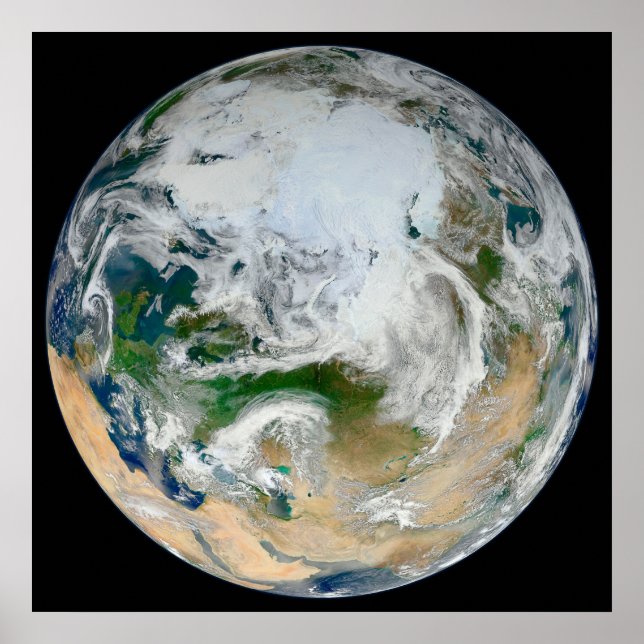 Poster Terra Mostrando O Ártico, A Europa E A Ásia. (Frente)