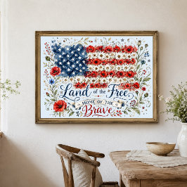 Poster Terra Patriótica De Casa Livre Bandeira Floral Cor