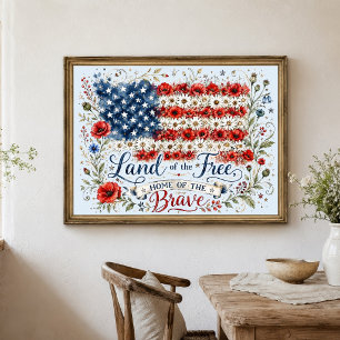 Poster Terra Patriótica De Casa Livre Bandeira Floral Cor