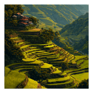 Pôster Terraços de Arroz de Banaue Filipinas Viagem Vinta