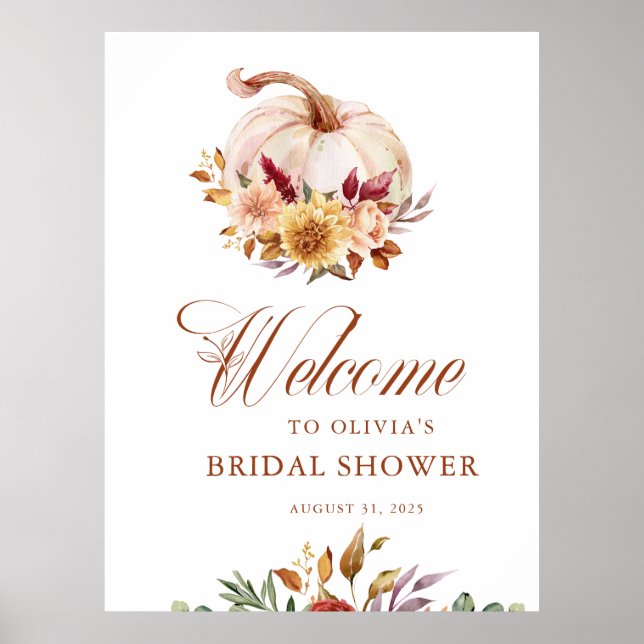 Poster Terracota em Ferrugem com Floral de Pampas e Abóbo (Frente)