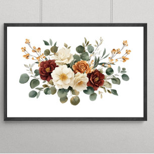 Poster Terracota Flores Botânicos Burgundy Ferrugem Creme