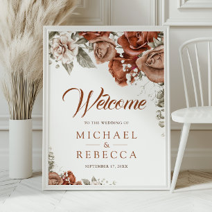 Poster Terracota Laranja Queimada Bem-Vindo de Casamento