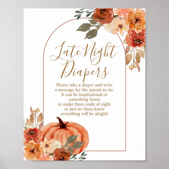 Poster Terracota Pumpkin Chá de fraldas Fraldas Noturnas (Frente)