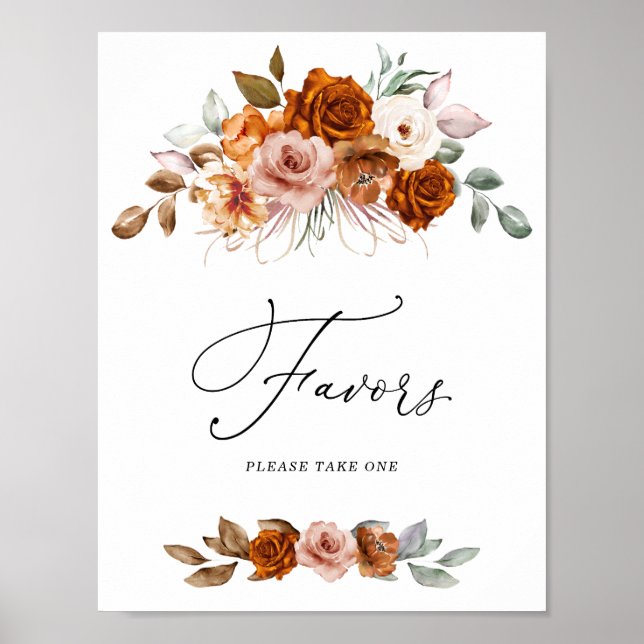 Poster Terracotta Burnt Orange Bridal Shower Favors Sign (Frente)