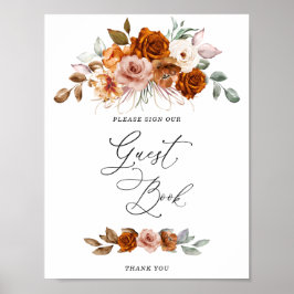 Poster Terracotta Burnt Orange Bridal Shower Guest Book  