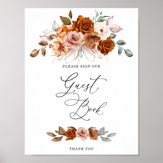 Poster Terracotta Burnt Orange Bridal Shower Guest Book   (Frente)