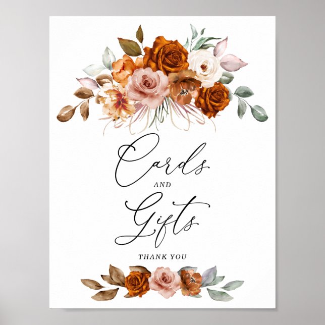 Poster Terracotta Burnt Orange Floral Cards & Gifts Sign (Frente)