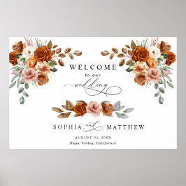Poster Terracotta Burnt Orange Floral Wedding