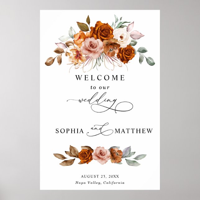 Poster Terracotta Burnt Orange Floral Wedding (Frente)