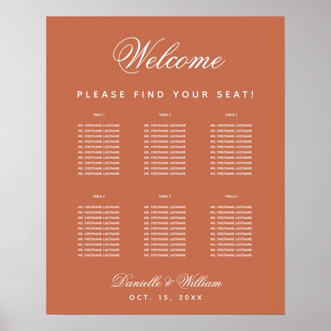 Poster Terracotta Casamento 6 Mesa Simples Carta de Assen (Frente)