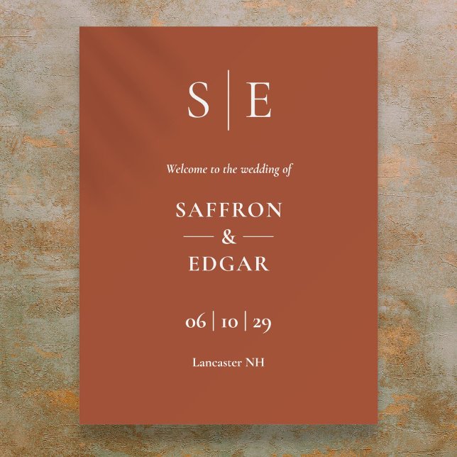 Poster Terracotta E Dourado Monograma Sinal De Boas-Vinda (Terracotta And Gold Monogram Wedding Welcome Sign)