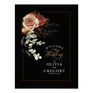 Pôster Terracotta Earthy Floral Black Weding Bem-vindo