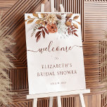 Poster Terracotta Floral Boho Fall Chá de panela Bem-vind<br><div class="desc">Um símbolo de boas-vindas ao estilo da boêmia moderna,  com flores a cores aquáticas e folhas de outono em tons de terra como marrom-ferrugem,  laranja queimado e terracota. Escolha perfeita para casamentos no outono.</div>