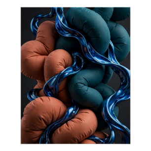 Pôster Terracotta Fluxo Teal - Abstração 3D Vertical Colo