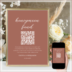 Poster Terracotta Honeymoon Fund Código QR Sinal de Casam