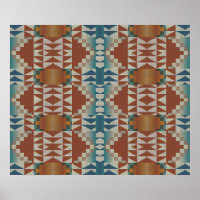 Terracotta Orange Brown Teal Blue Mosaico Art