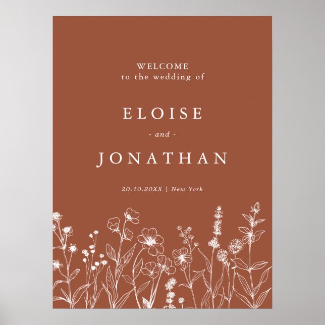 Poster Terracotta Rústico Floral Casamento de Flores Silv (Frente)