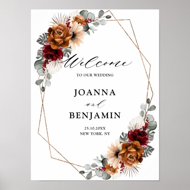 Poster Terracotta Sage Burgundy Casamento Geométrico Boas (Frente)