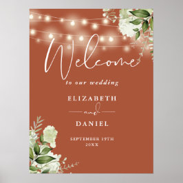 Poster Terracotta String Lights Floral Weding Bem-vindo