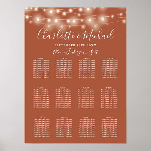 Poster Terracotta String Lights Wedating Sating Chart (Frente)