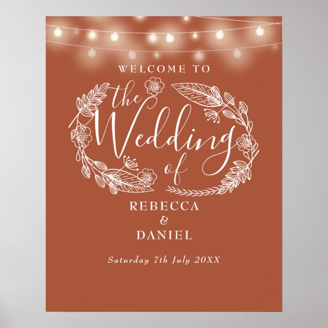 Poster Terracotta String Lights Weding Sinal de Boas-vind (Frente)