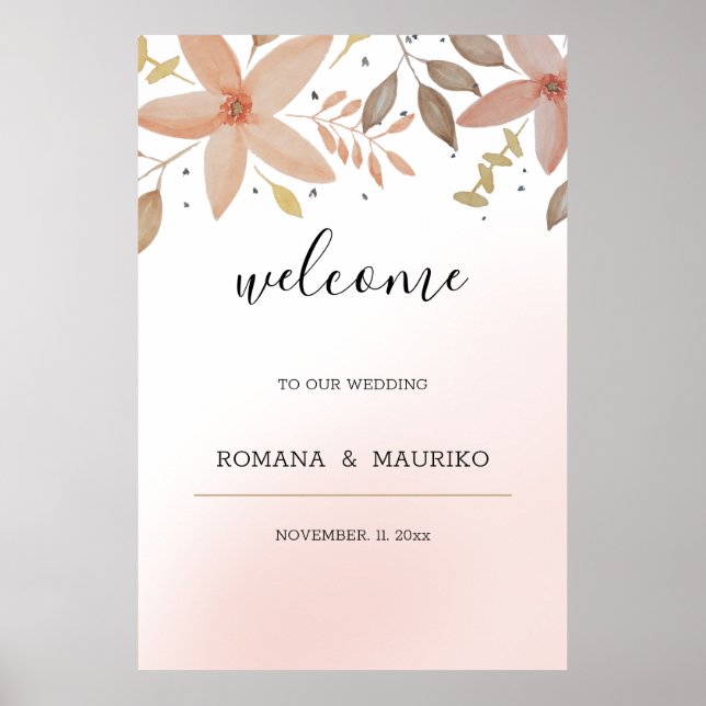 Poster Terracotta Watercolor Floral, Elegante (Frente)