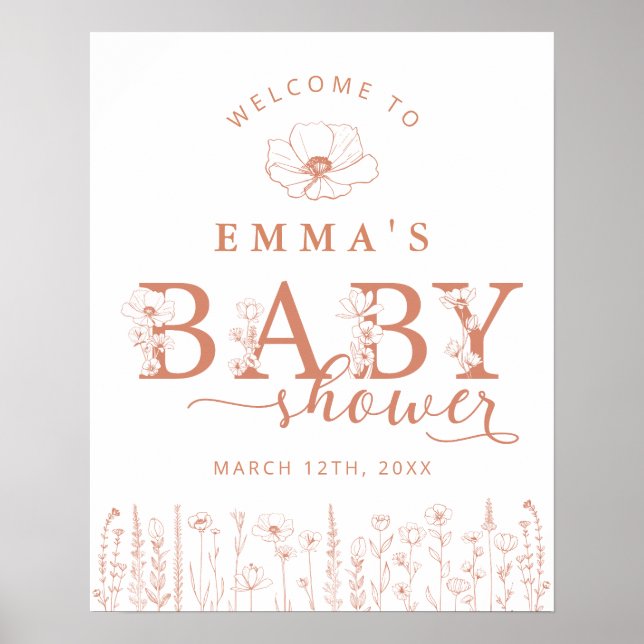 Poster Terracotta Wildflower Baby Shower Welcome Sign (Frente)