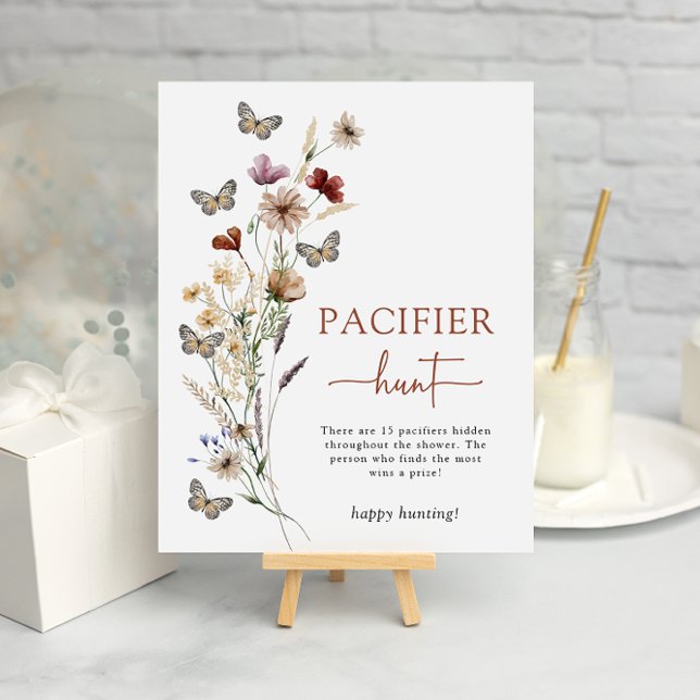 Poster Terracotta Wildflower Pacifier (Terracotta Wildflower Pacifier Hunt Game Poster with Butterflies by Painted Paperie
)